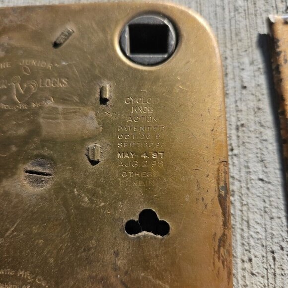 Vintage Brass Door Hardware Lot Antique Knobs Lock Chamber Cover Hinges Screws - Picture 5 of 16